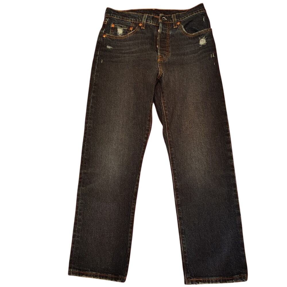 Levi’s 501 Jeans – Size 27 – Dark Wash – Button Fly – Front Pocket Distressing
